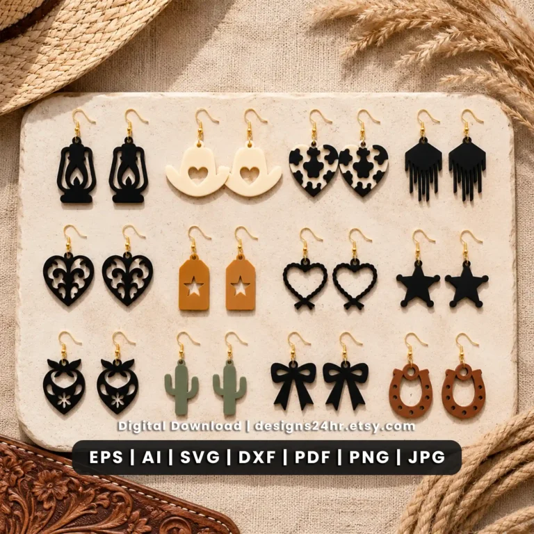 12 western earrings SVG bundle for cowgirl laser cutting projects