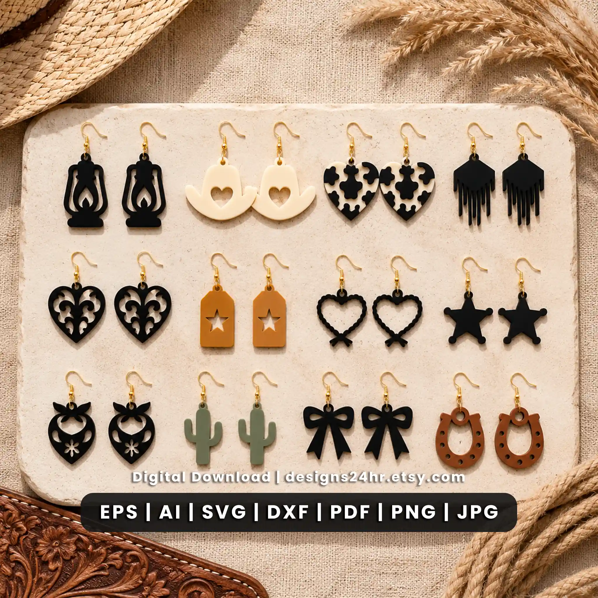 12 western earrings SVG bundle for cowgirl laser cutting projects