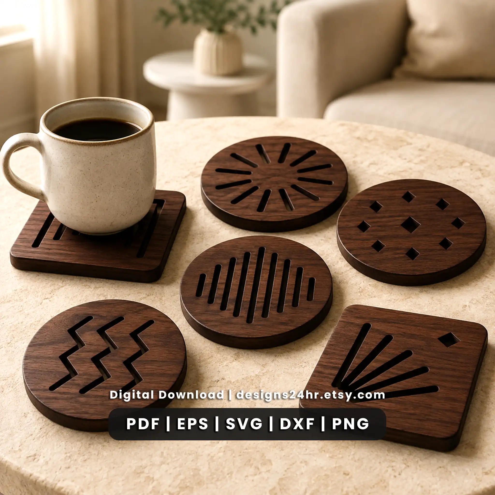 20 Art Deco coaster SVG bundle with geometric laser cut designs
