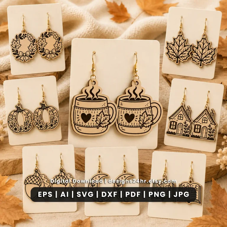12 fall earrings SVG bundle for laser cutting and engraving