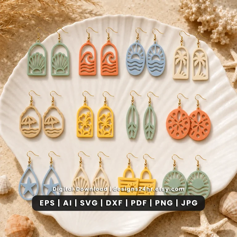 12 beach earrings SVG designs for laser cutting