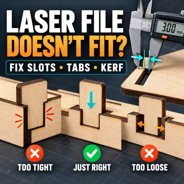 Laser cut slots and tabs being adjusted for material thickness and kerf