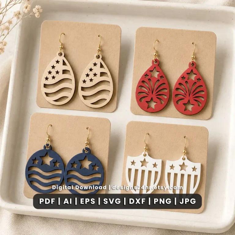 15 patriotic earrings SVG bundle for 4th of July laser cutting